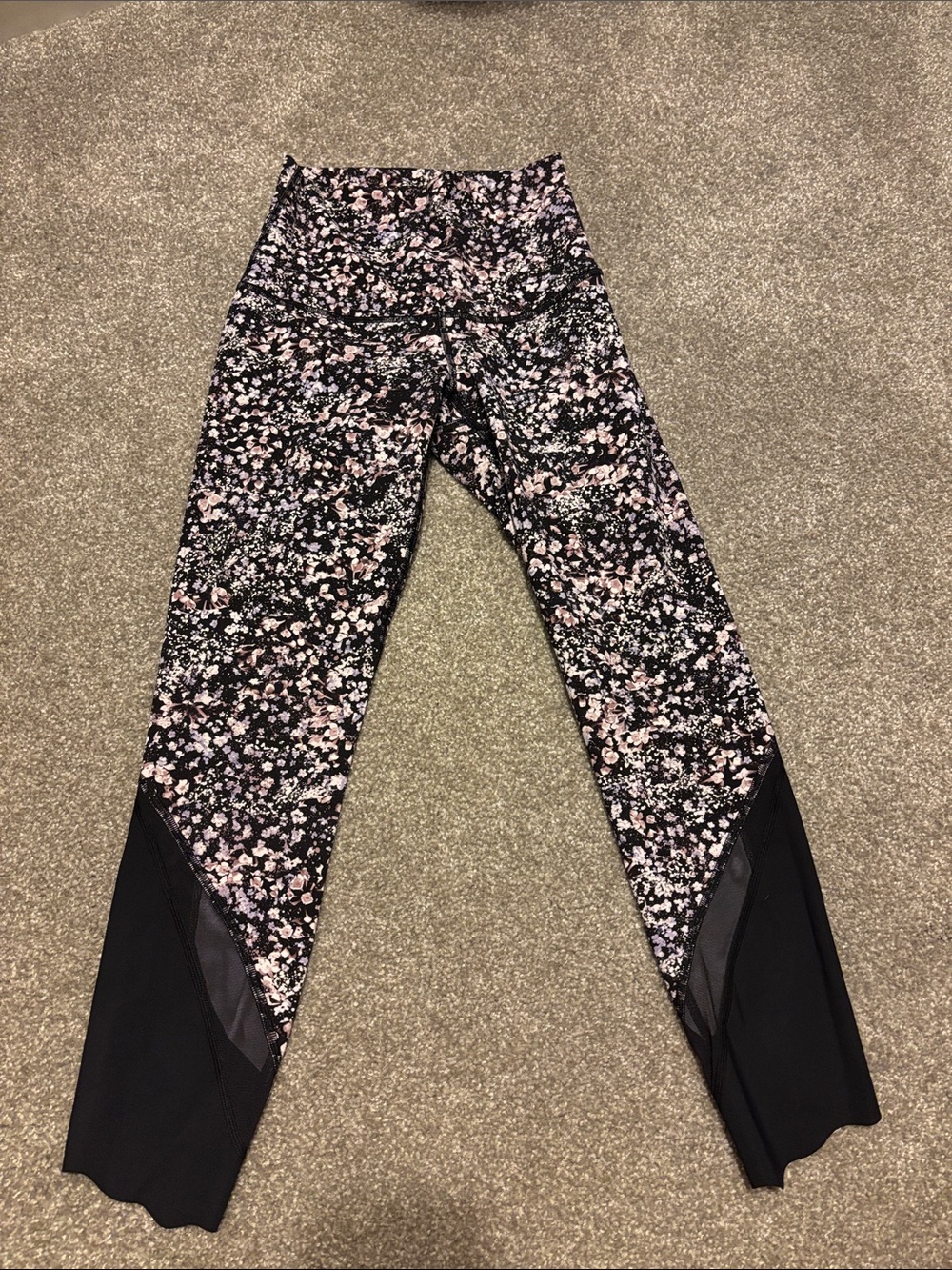 lululemon athletica Black Floral Print Leggings with Pink Accents